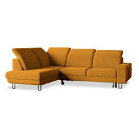ECKSOFA LERMA L-S Gelb Velours-Stoff mit Schlaffunktion - Gelb, Holz (253/190cm) - MASSENO