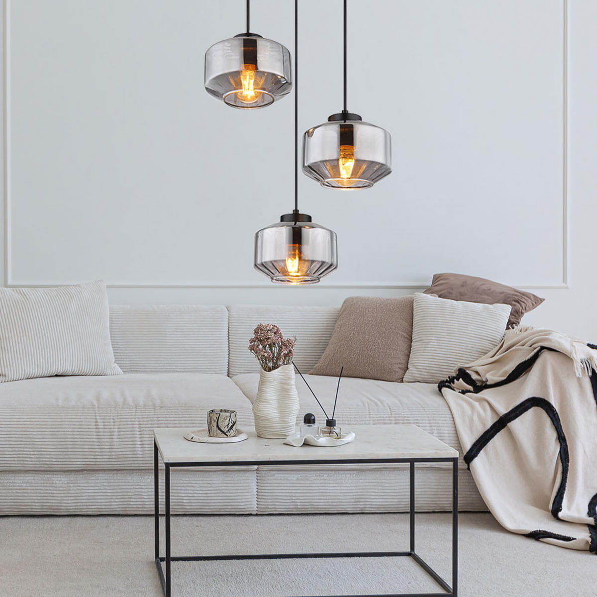 HÄNGELEUCHTE Metall Glas Schwarz - Schwarz, Glas (40/40/120cm) - Globo Lighting