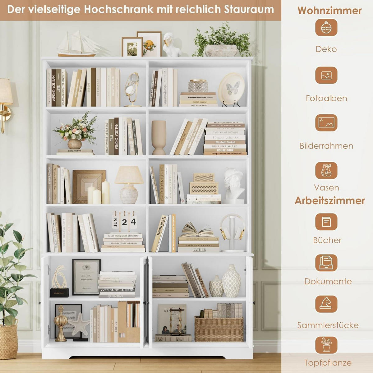 BÜCHERREGAL mit Türen Weiß 185 x 27 x 120 cm - Weiß, Holzwerkstoff (120/185/27cm)