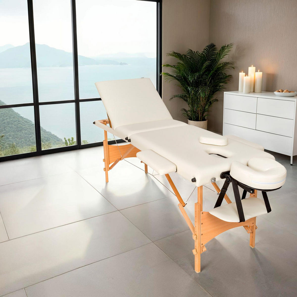 MASSAGELIEGE-SET 3 Zonen Daniel,210 x 95 x 84 cm,beige - Beige, Holz (95/84/210cm) - tectake