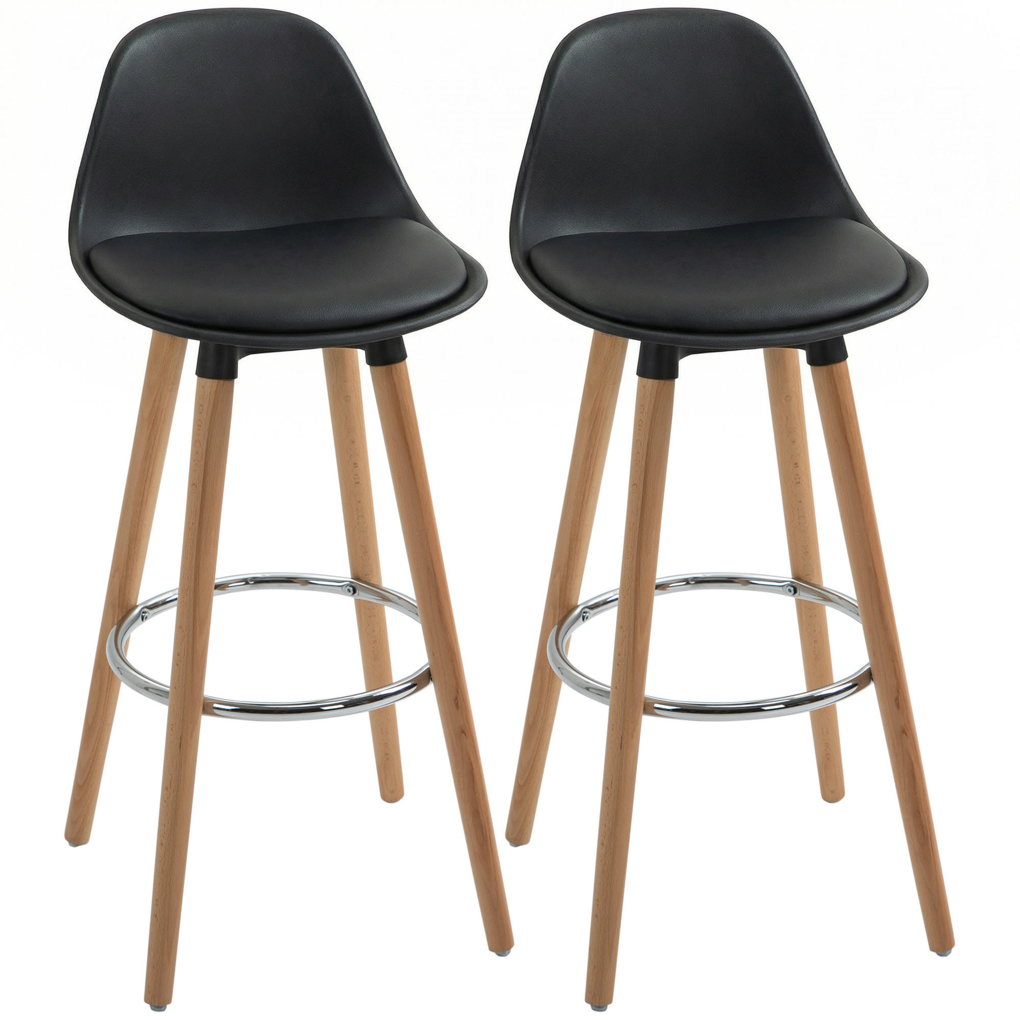 BARHOCKER 2er-Set Schwarz 43.0/43.0/91.0 cm - Schwarz, Leder (43/91/43cm)