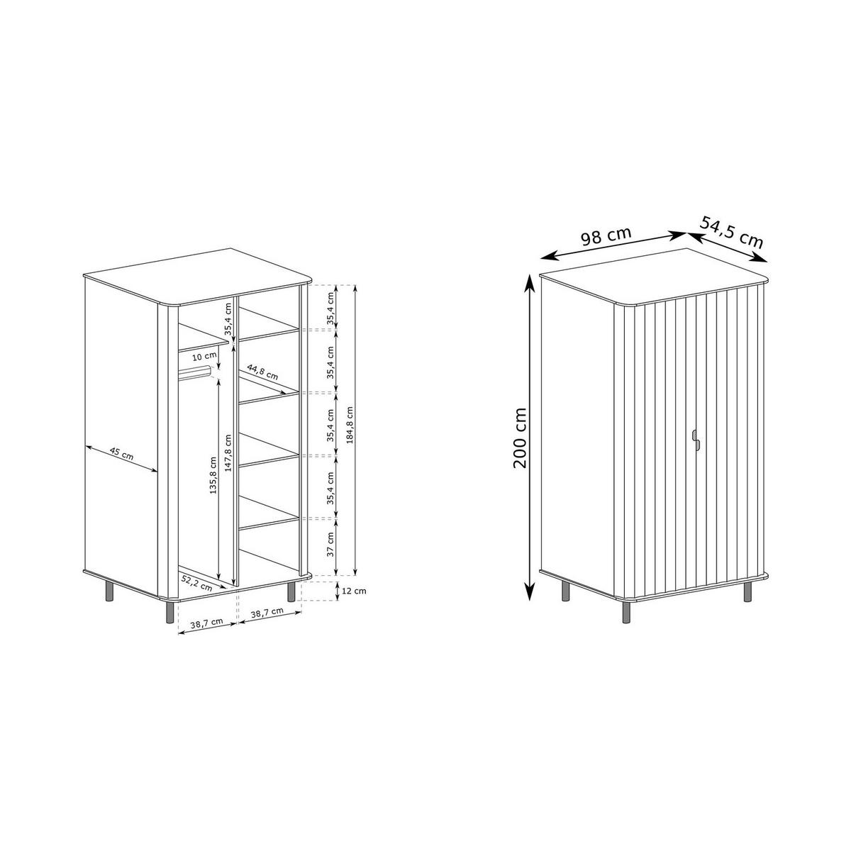 KLEIDERSCHRANK Novado NO-8 98 x 200 x 54,5 cm Greige - Greige, Holzwerkstoff/Metall (98/200/54.5cm) - Koseto