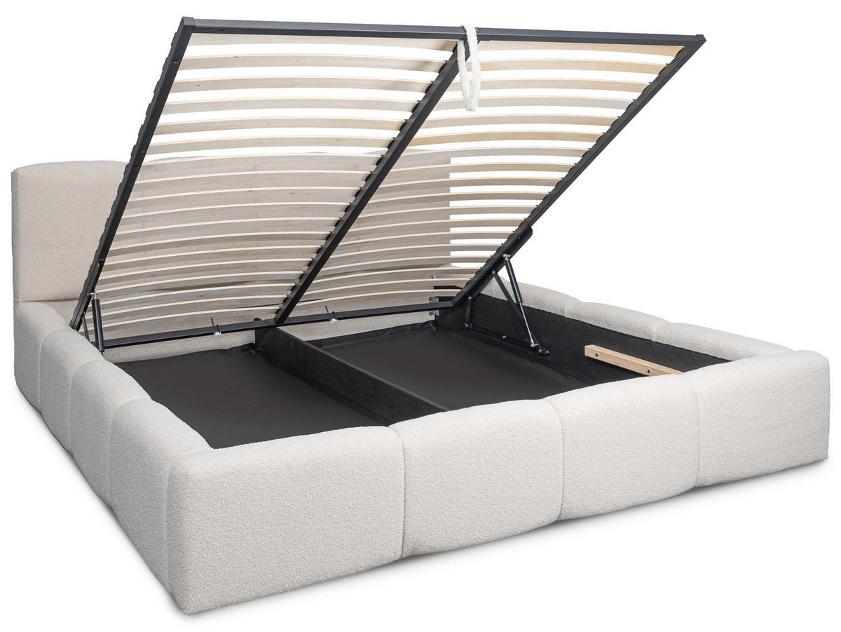 POLSTERBETT Amore Hellbeige 200/200 cm Boucle mit Bettkasten - Beige, Textil/Metall (200/200cm) - wonello