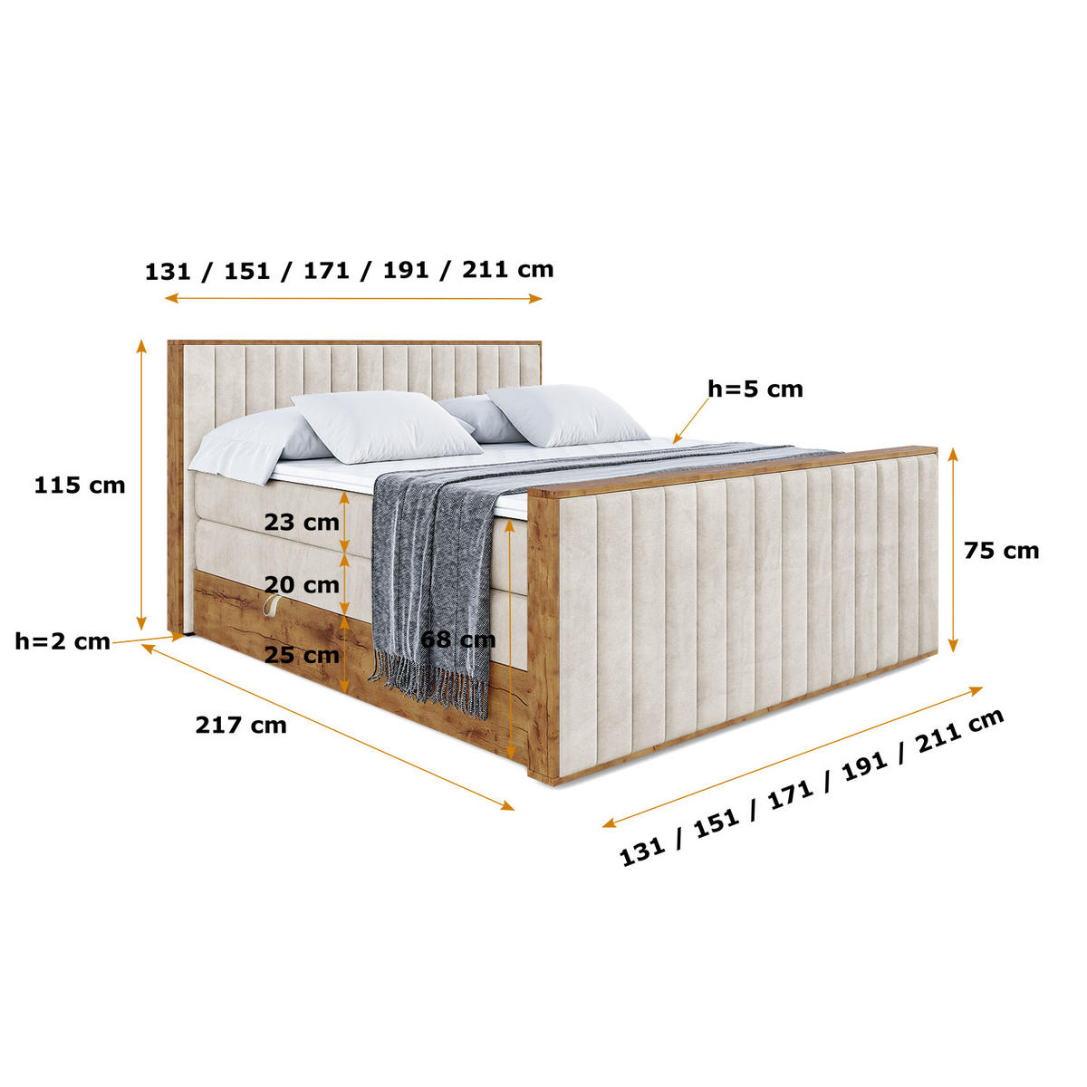 BOXSPRINGBETT mit Matratze H3|H4 und Lattenrost - LOLLI4-Z KING-120x200 - Beige Casablanca - Beige, Holzwerkstoff (120/200cm) - ALTDECOR