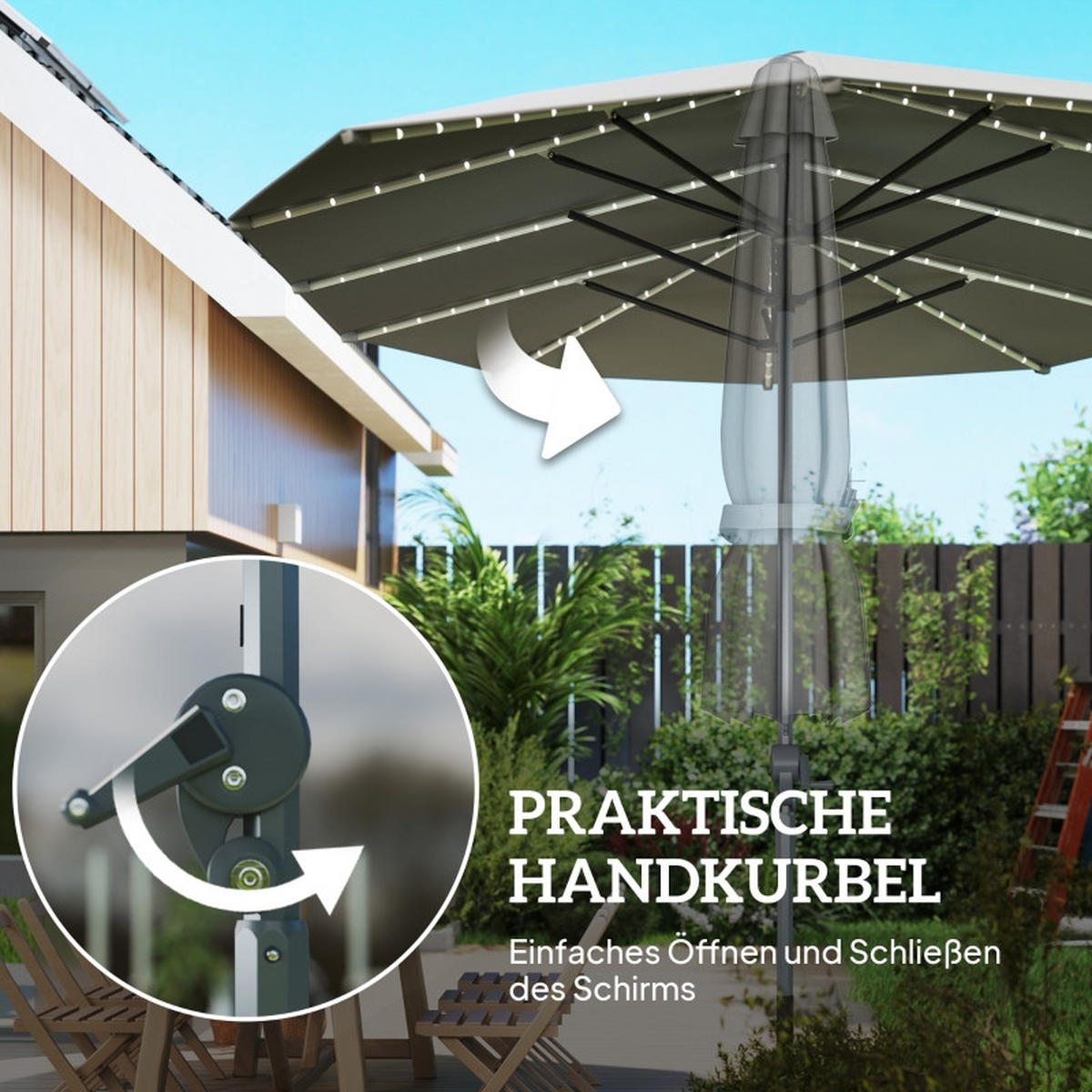 DOPPELSONNENSCHIRM MIT SOLAR-LED, 451 x 267 cm – Dunkelgrau - Grau, Metall (267/451cm) - ComfortXL