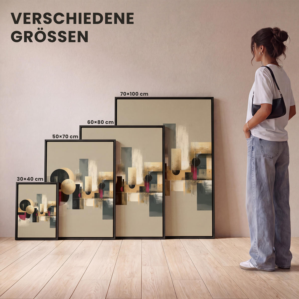 LEINWAND Bilder mit Rahmen - Abstrakt - Formen - Beige - Texturen - 50x70 - Beige, Textil (50/70cm) - MuchoWow