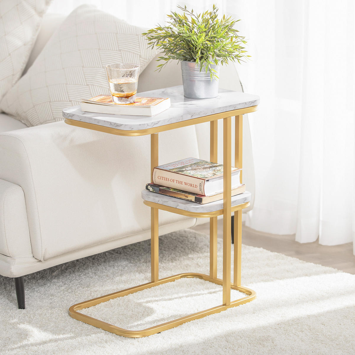 BEISTELLTISCH Golden - Goldfarben, Holzwerkstoff (30/50/58cm) - SoBuy