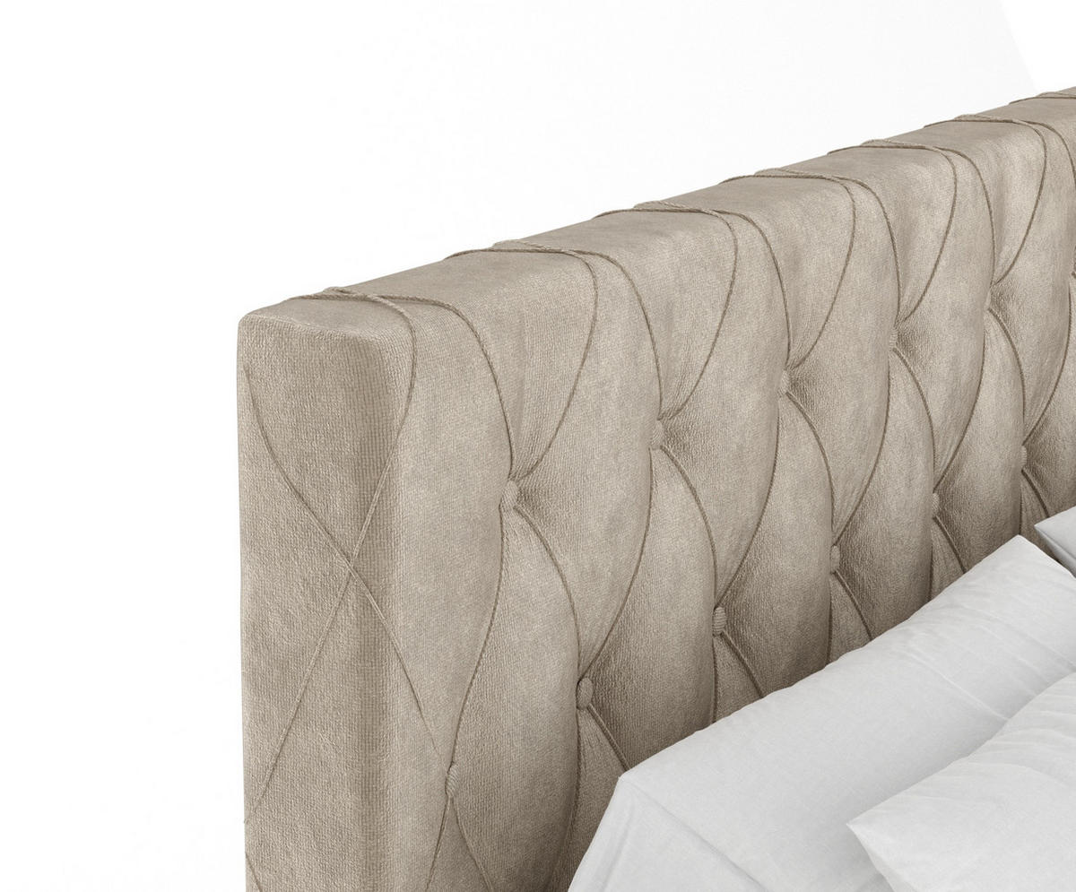 BOXSPRINGBETT Otus Beige 180/200 cm mit Latex-Topper - Beige/Silberfarben, Holz/Holzwerkstoff (180/200cm) - Maison de Reve
