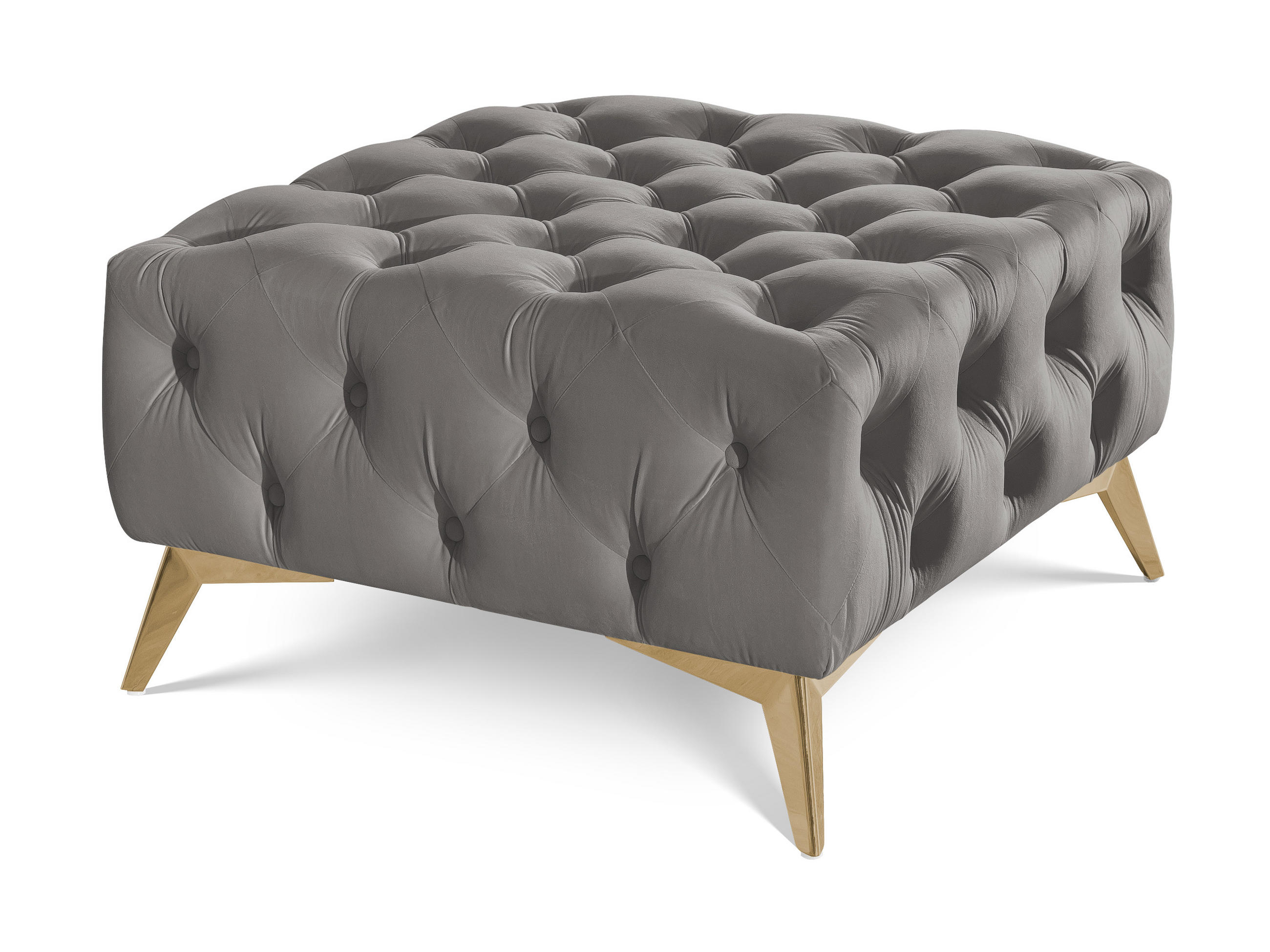 HOCKER Chesterfield Whitby Grau Samt mit goldenen Füßen - Goldfarben/Grau, Holz/Textil (80/45/80cm) - S-Style Möbel