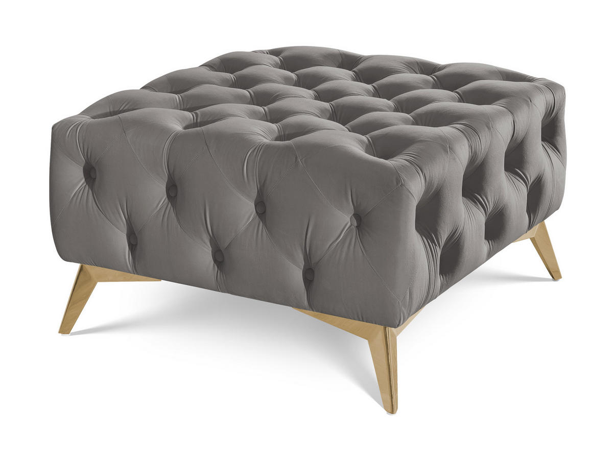 HOCKER Chesterfield Whitby Grau Samt mit goldenen Füßen - Goldfarben/Grau, Holz/Textil (80/45/80cm) - S-Style Möbel