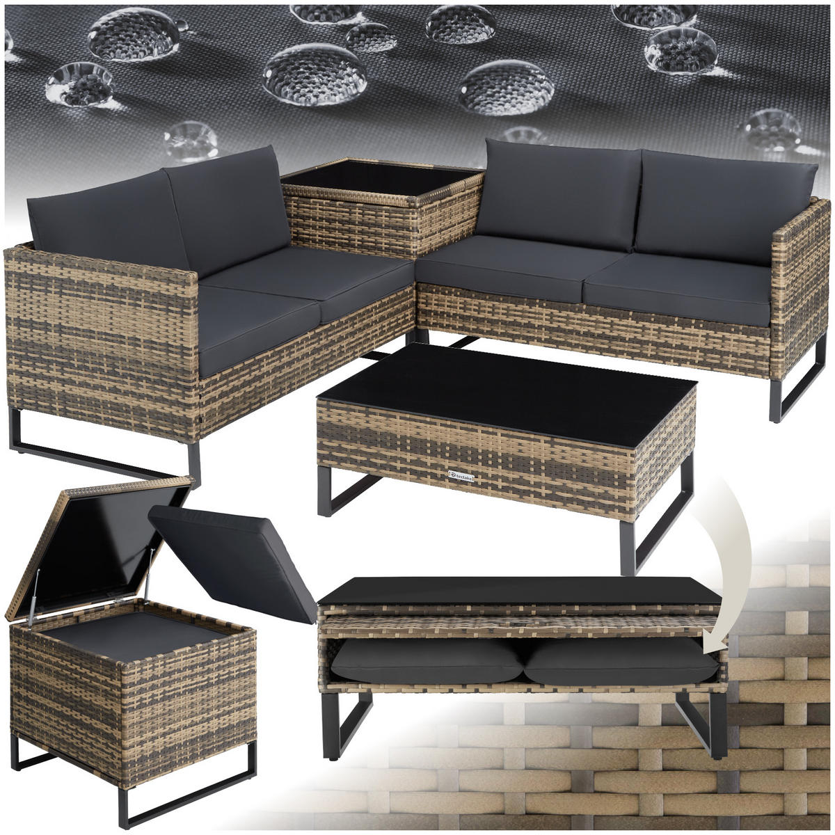 RATTANLOUNGE Ostuni,mit Sicherheitsglasplatte,natur - Naturfarben, Kunststoff - tectake
