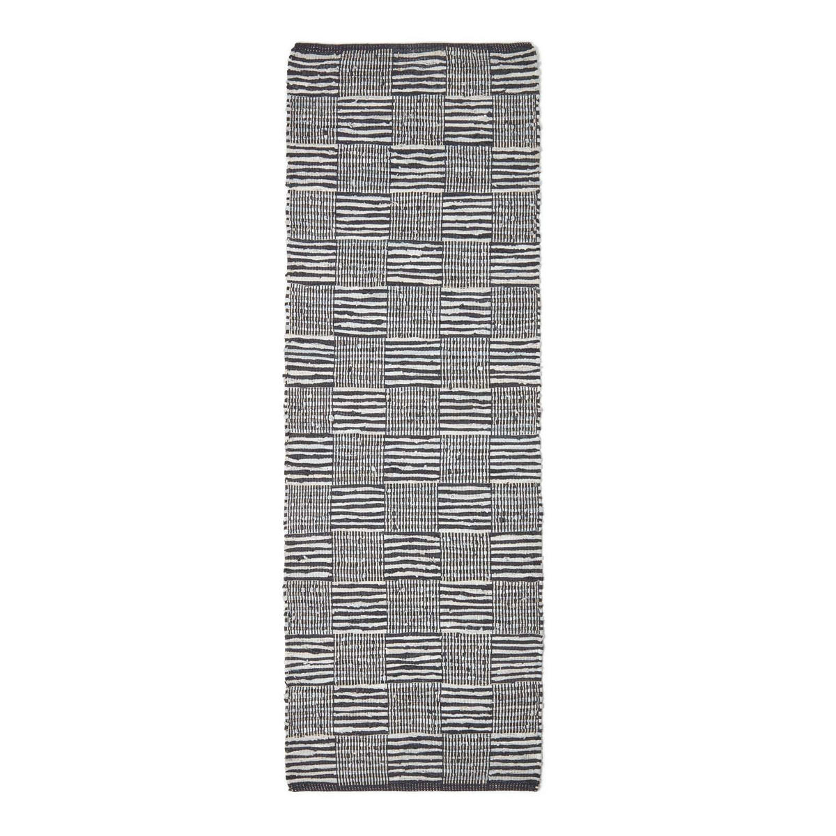 LEDERTEPPICH-LÄUFER geometrisch mit Webmuster 66/200 cm - Schwarz, Leder (66/200cm) - Homescapes