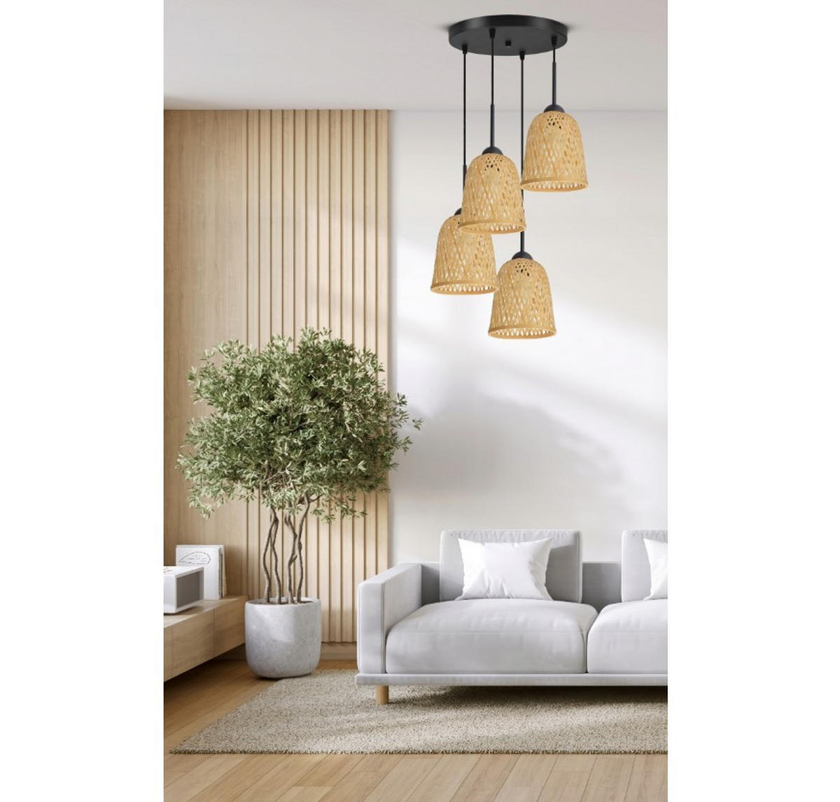 PENDELLEUCHTE BOHO - Schwarz/Weiß, Holz/Metall (40/40/100cm) - kiki design