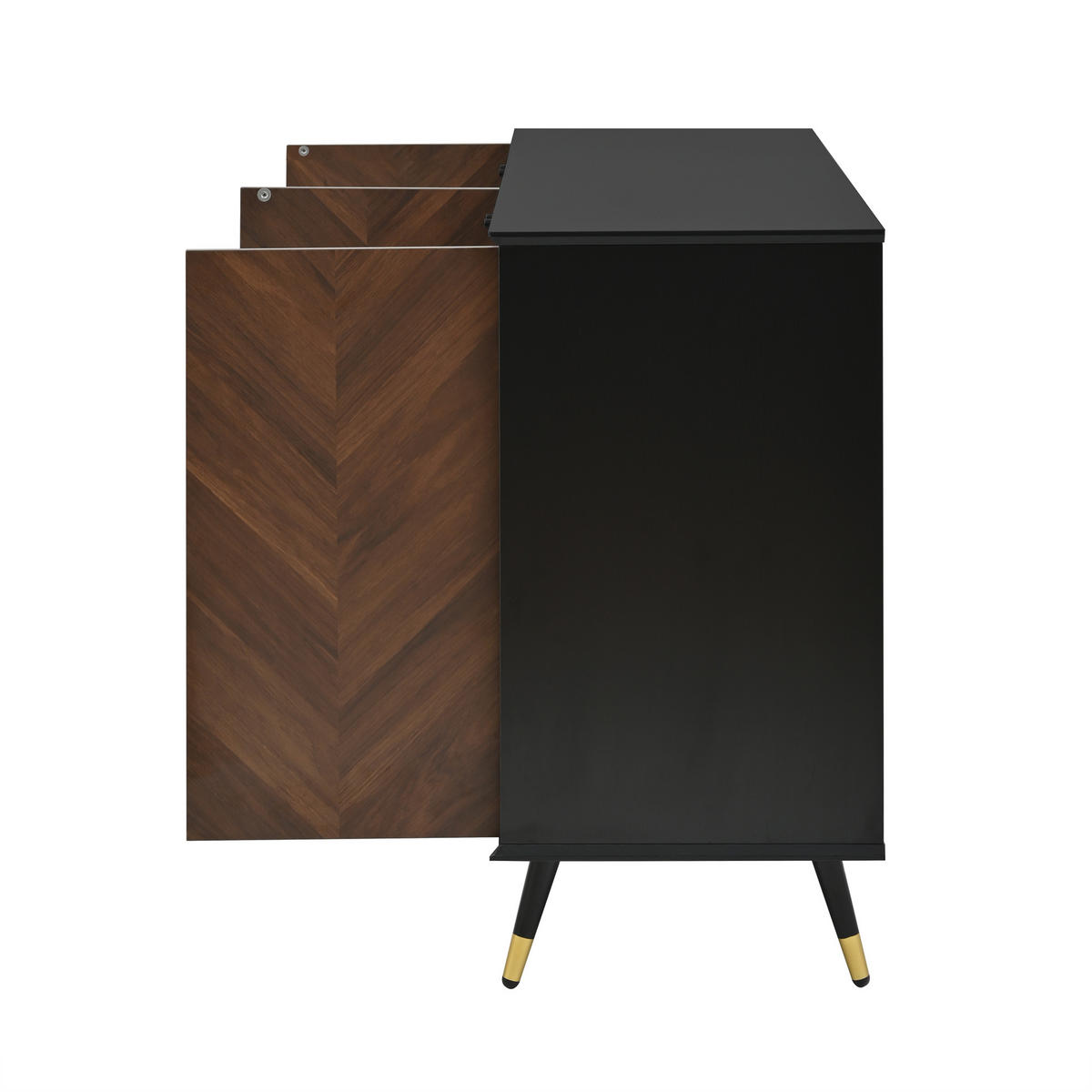 SIDEBOARD aus MDF 140x40x80 cm Schwarz/Braun mit 4 Türen, höhenverstellbaren Regalen und Soft-Close - Schwarz, Holzwerkstoff (140/80/40cm) - Modfu