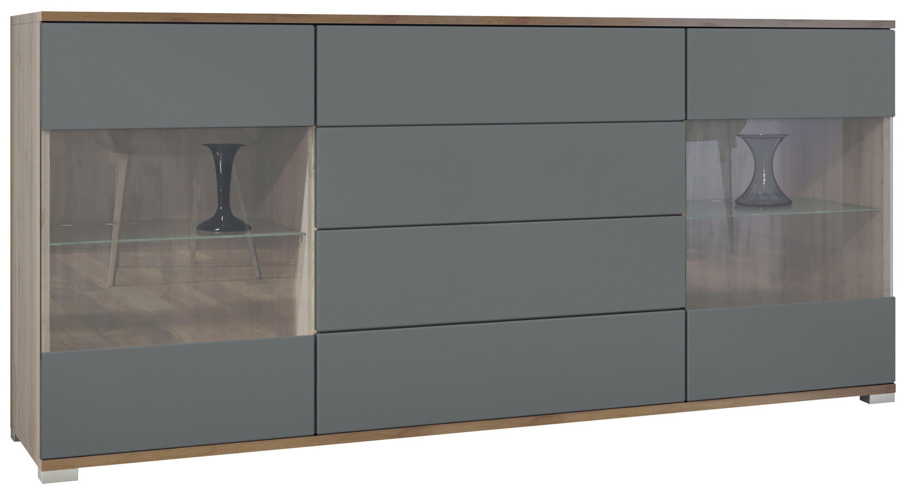 SIDEBOARD Bari Graphit Seidenmatt - Graphitfarben, Holzwerkstoff (166.5/75.5/35cm) - Vladon