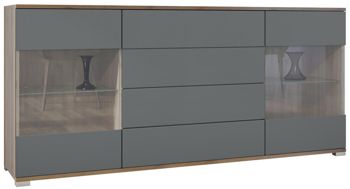 SIDEBOARD Bari Graphit Seidenmatt - Graphitfarben, Holzwerkstoff (166.5/75.5/35cm) - Vladon