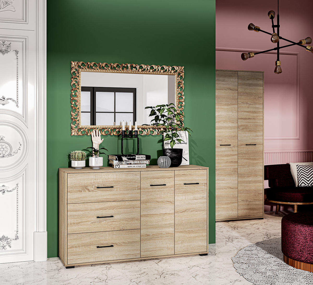SIDEBOARD Caro Sonoma Eiche hell 120 / 40 / 85cm - Braun/Sonoma Eiche, Holz/Holzwerkstoff (120/85/40cm) - Feldmann-Wohnen