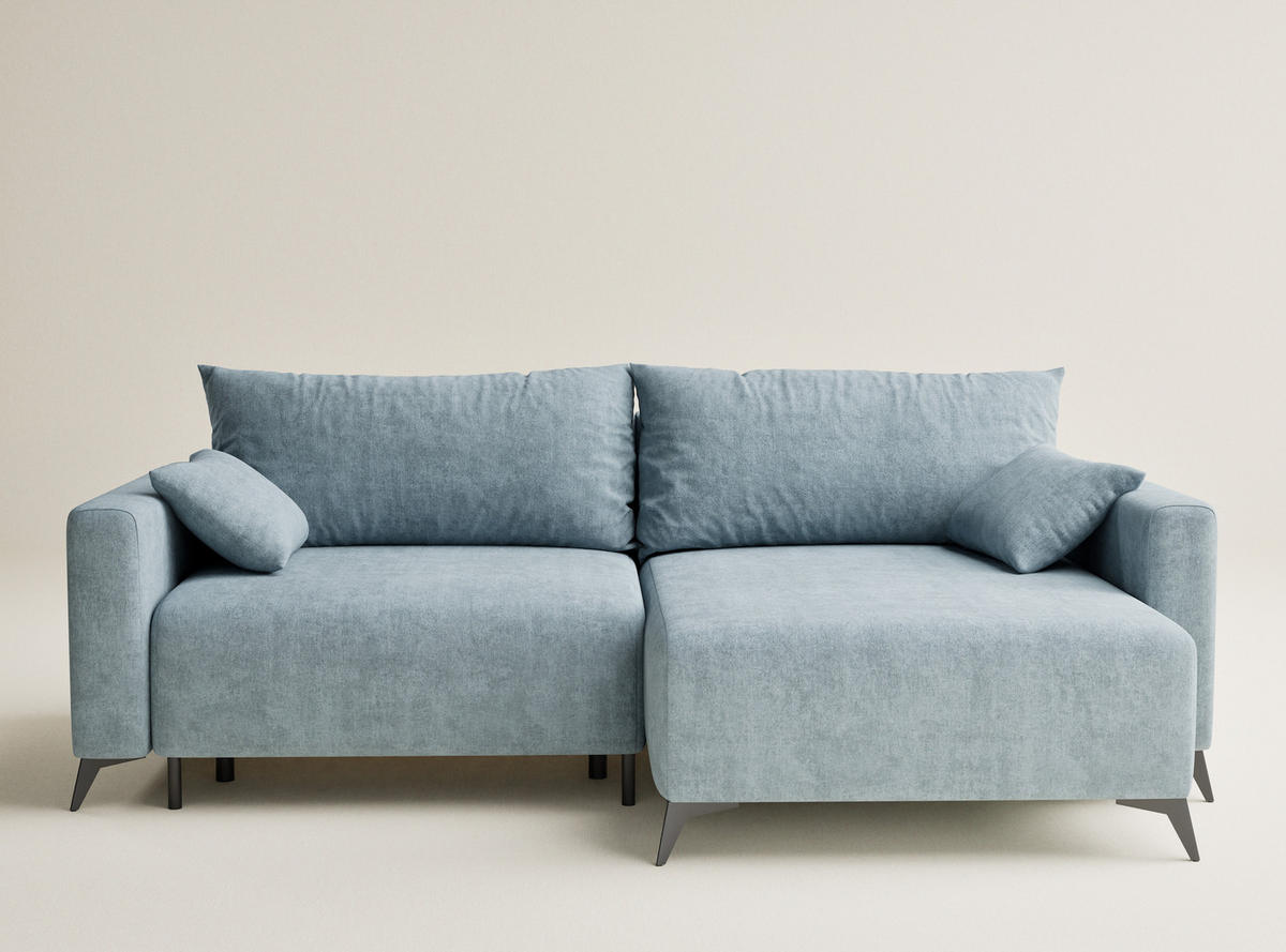ECKSOFA MIT SCHLAFFUNKTION Leon Hellblau Webstoff - Schwarz/Hellblau, Holz/Holzwerkstoff (239/148cm) - Maison de Reve