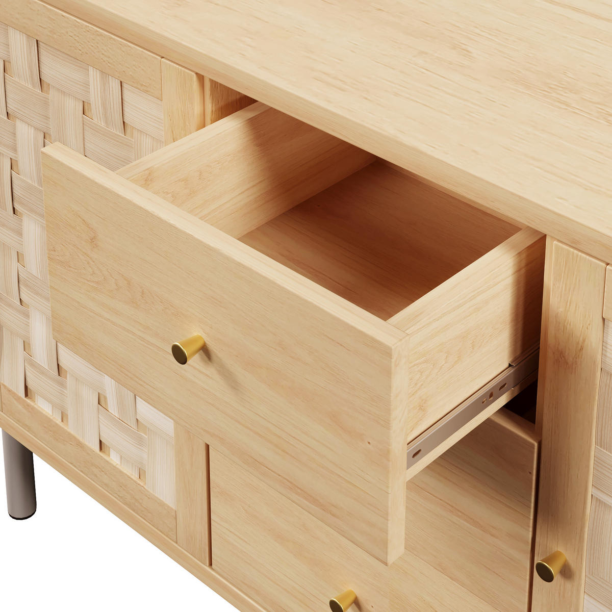 SIDEBOARD in Naturfarben Kommode mit 2 Türen, 3 Schubladen, Metallbeinen & verstellbaren Böden,B120/T40/H75cm - Naturfarben/Weiß, Holzwerkstoff/Metall (120/70/40cm) - STILVORA