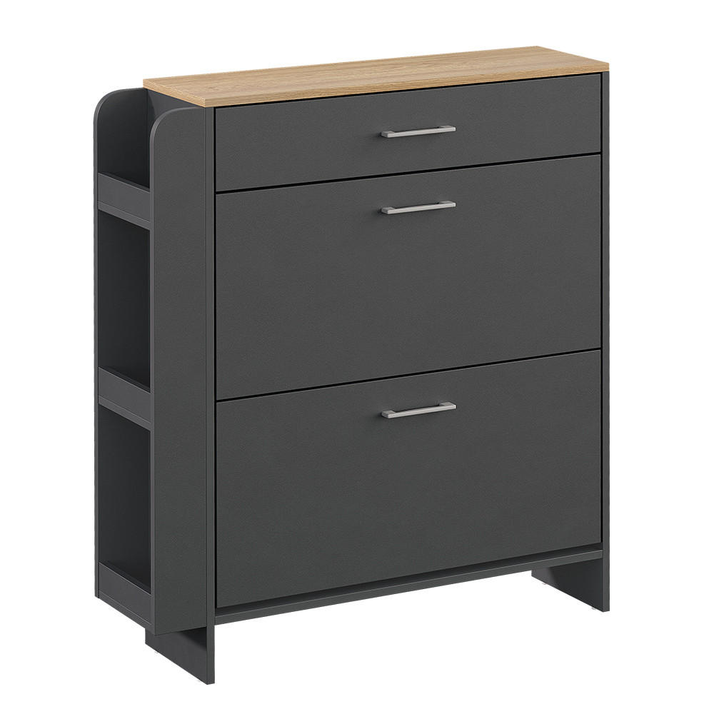 SCHUHSCHRANK Movino Anthrazit/Eiche 88.4 x 101.6 cm mit offenen und geschlossenen Fächern - Eichefarben/Anthrazit, Holzwerkstoff (88.4/101.6/23.6cm) - Vicco