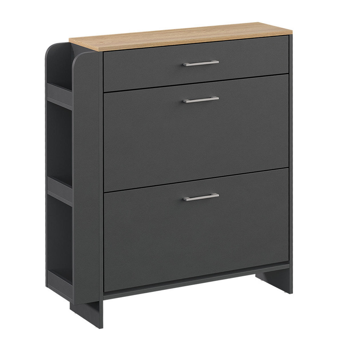 SCHUHSCHRANK Movino Anthrazit/Eiche 88.4 x 101.6 cm mit offenen und geschlossenen Fächern - Eichefarben/Anthrazit, Holzwerkstoff (88.4/101.6/23.6cm) - Vicco