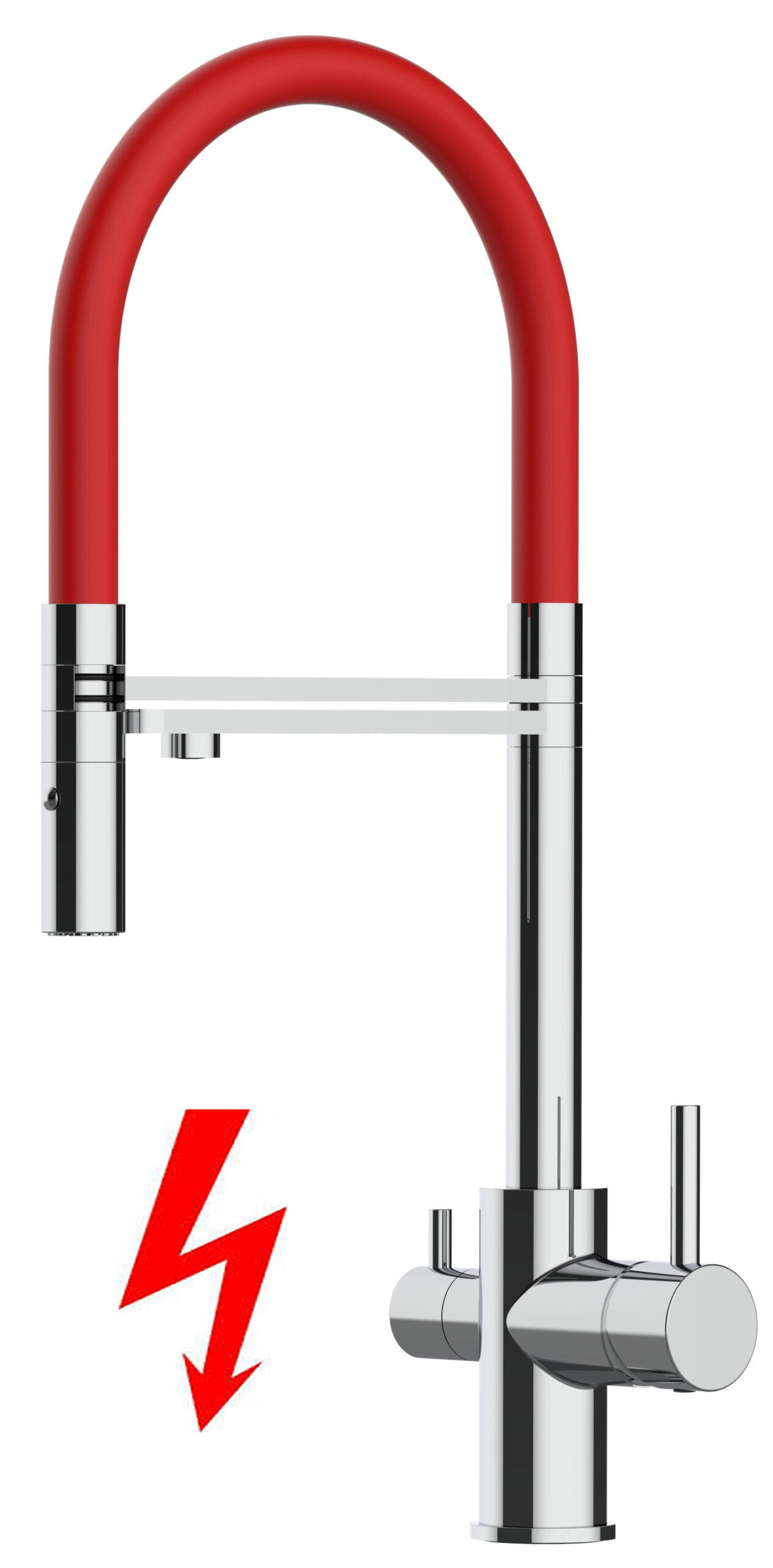 NIEDERDRUCK-3-WEGE-KÜCHENARMATUR, Verchromt und Rot, 2-Strahl-Brause - Rot, Metall (20.8/50.8/20.8cm) - VIZIO