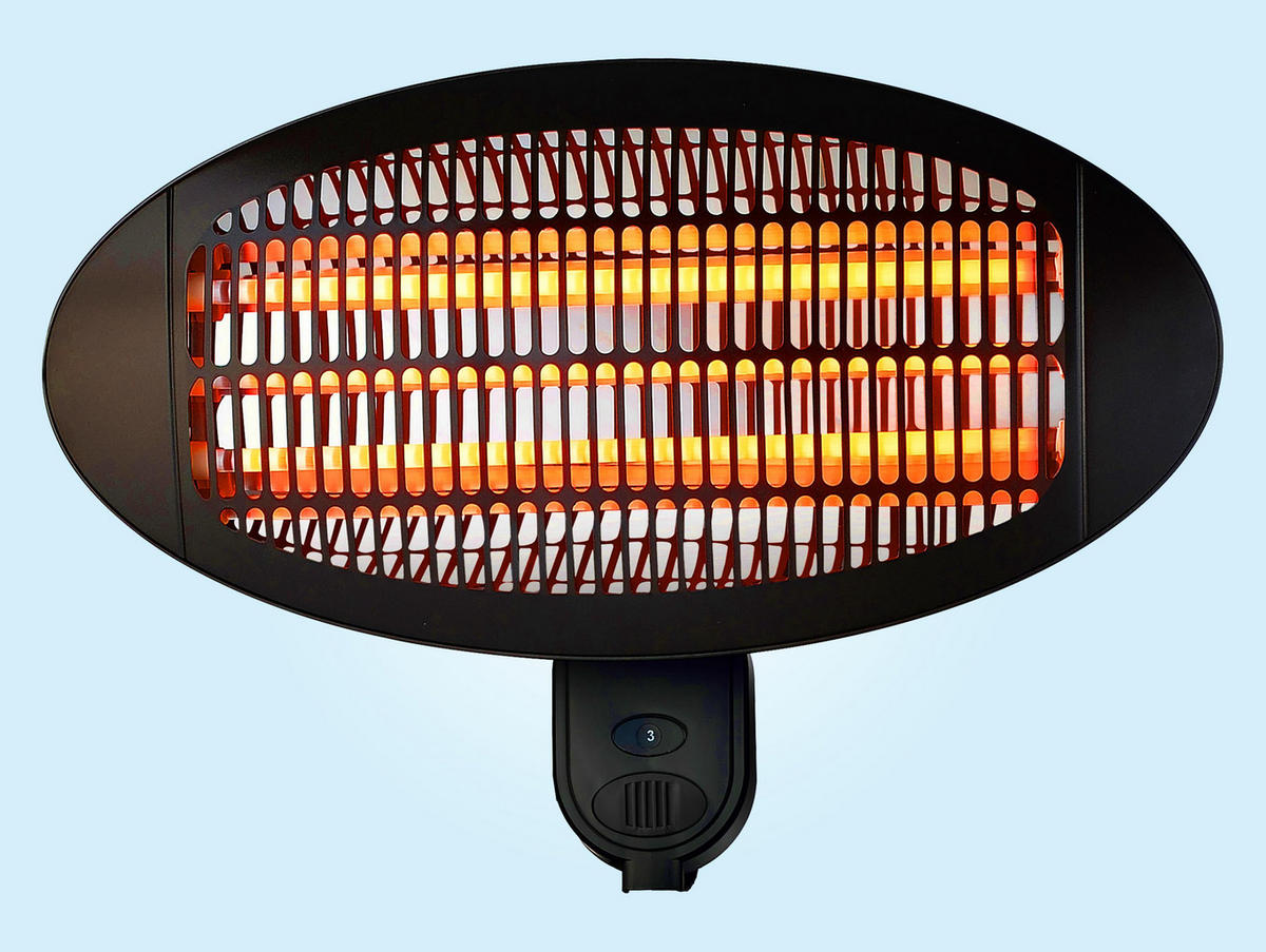 HALOGEN-HEIZUNG für Wandmontage Schwarz für Außenbereich und Bad 2000 W - Schwarz, Kunststoff/Metall (50/32/15cm) - Purline