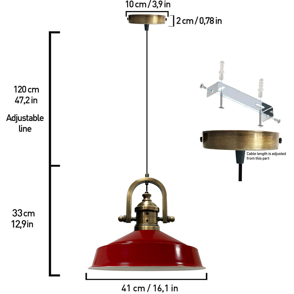 HÄNGELAMPE Industrial Asletl-Marine Vintage 41/33 cm - Rot, Metall (41/33cm)