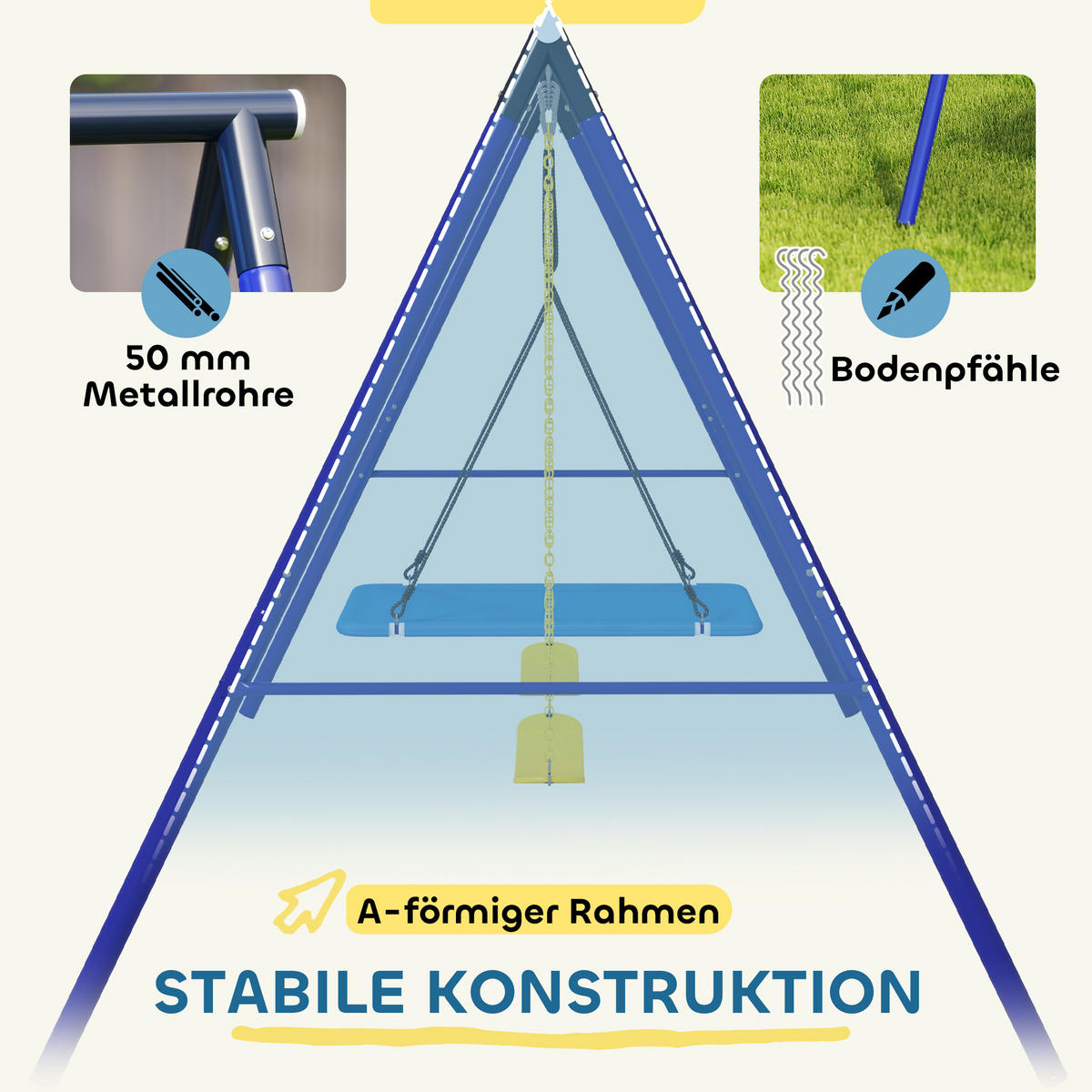 KINDERSCHAUKEL Outdoor Schaukelgerüst mit Plattformschaukel, Gürtelschaukel - Multicolor, Metall (180/365cm) - AIYAPLAY