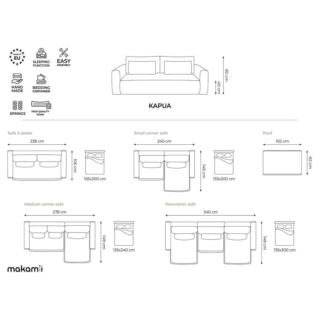 Thumbnail - Makamii Ecksofa, Petrol, Textil, 2-Sitzer, Füllung: Schaumstoff, L-Form, Ottomane rechts, 240x149 cm, Made in EU, Wohnzi...