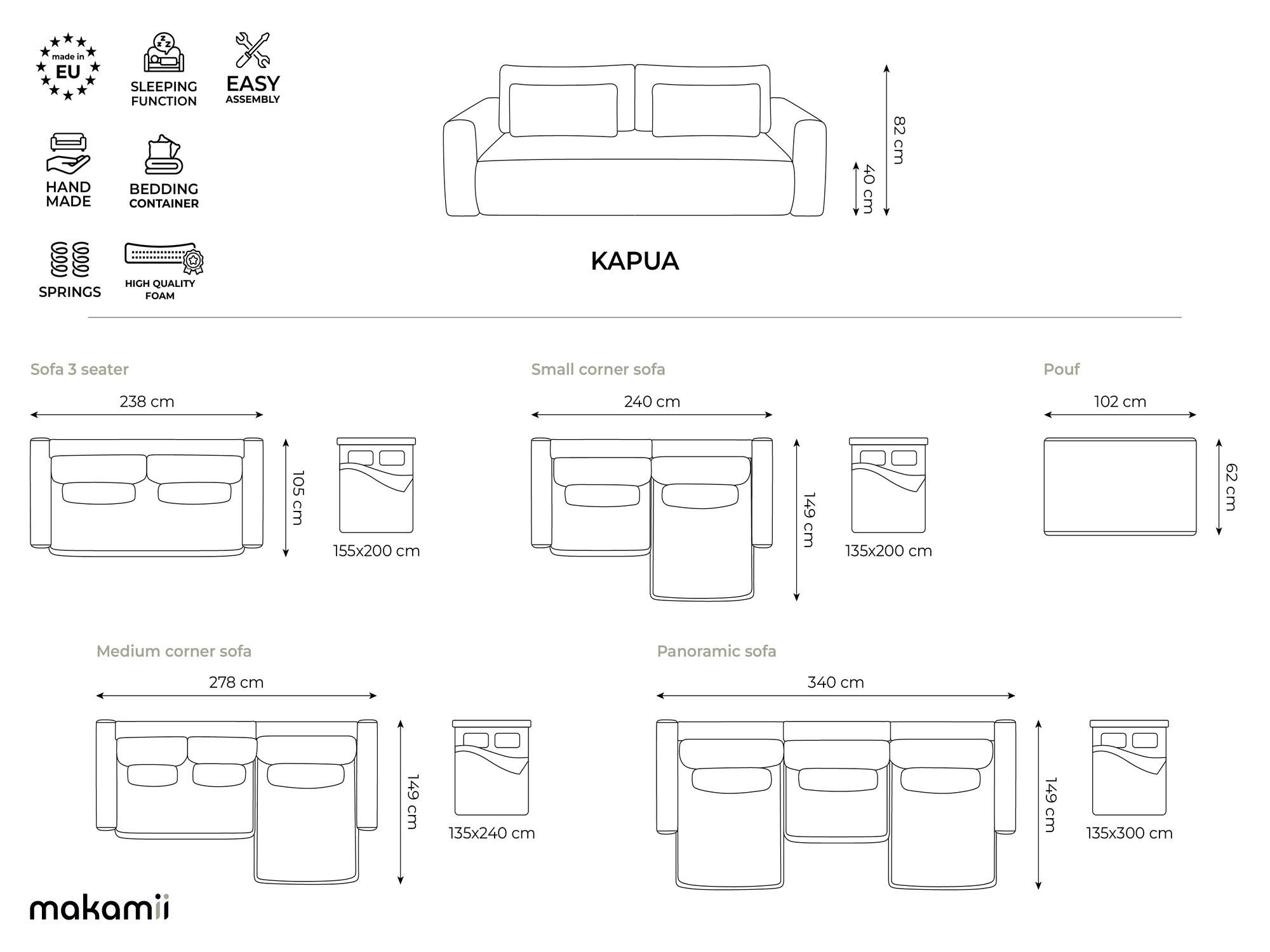 Thumbnail - Makamii Ecksofa, Dunkelblau, Textil, 2-Sitzer, Füllung: Schaumstoff, L-Form, Ottomane links, 240x149 cm, Made in EU, Woh...