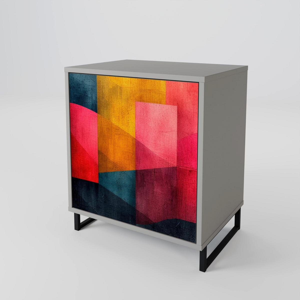SIDEBOARD COLORFUL SOUNDS, Grau, 57,5x42x75,5 cm, Goldfarbene Metallfüße - Goldfarben/Multicolor, Holzwerkstoff/Metall (57.5/75.5/42cm) - SpaceRebels