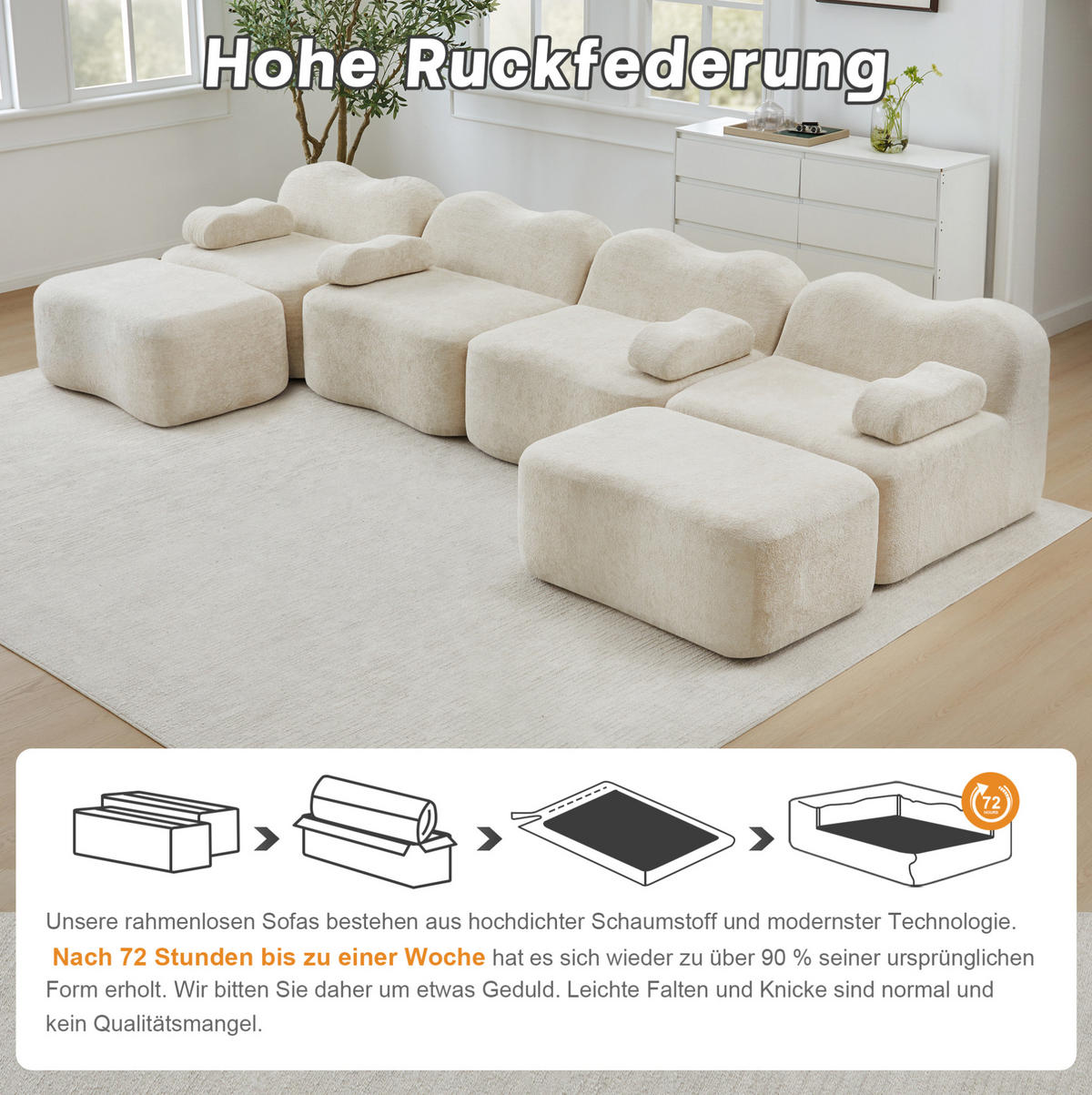 WOHNLANDSCHAFT 384/167/70 cm in Beige aus Samt mit U-Form - Beige, Textil (167/70/384cm) - Flora Grace