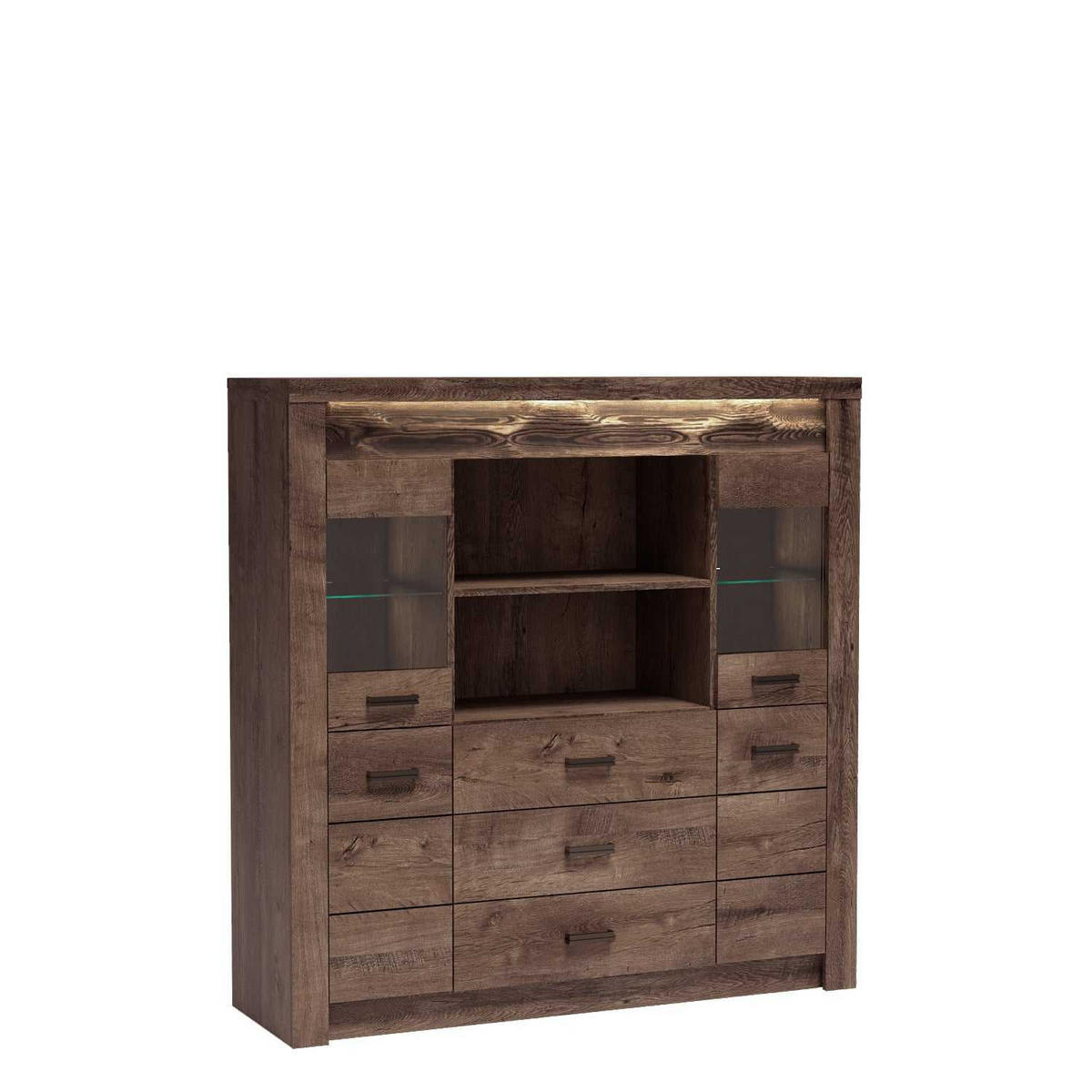 VITRINENKOMMODE Indianapolis I-22 137 x 141,5 x 42 cm Esche dunkel - Dunkelbraun, Holzwerkstoff/Metall (137/141.5/42cm) - Koseto