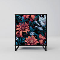 SIDEBOARD ETHEREAL BLOSSOMS, Schwarz, 57,5x42x67,5 cm, Schwarze Metall-Rahmenfüße - Multicolor/Schwarz, Holzwerkstoff/Metall (57.5/67.5/42cm) - SpaceRebels