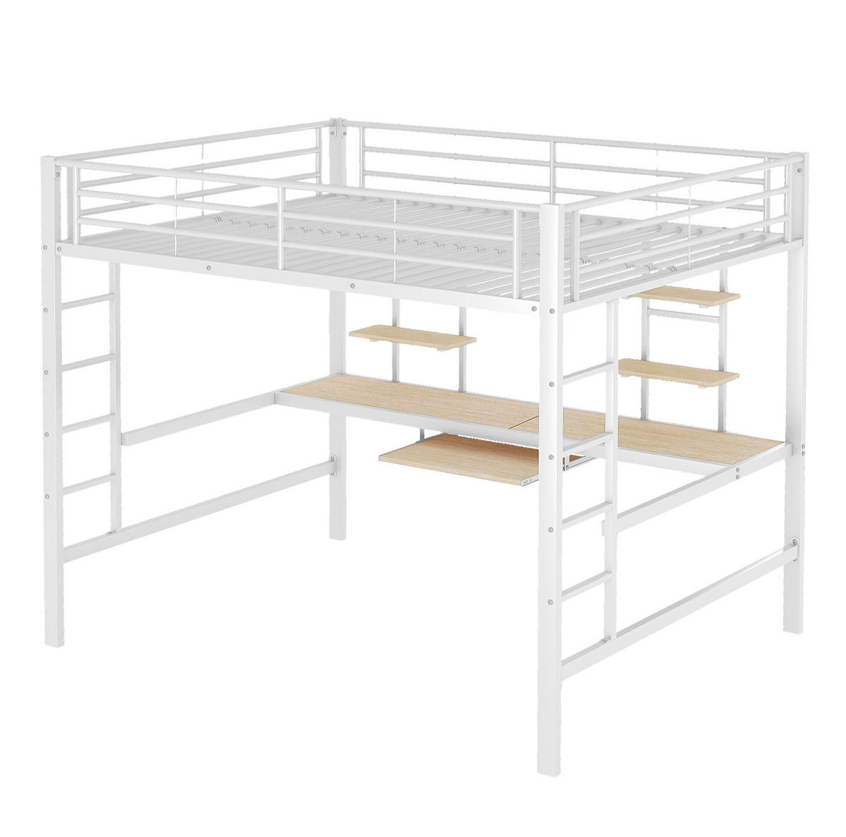 HOCHBETT 140/200 cm Weiß mit Schreibtisch und Regalen - Weiß, Metall (140/200cm) - MIVRAY