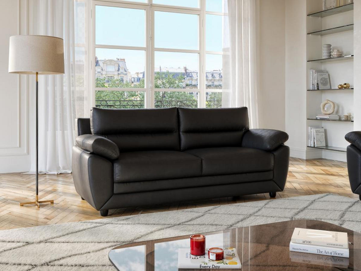 SOFA 3-Sitzer - Kunstleder - Schwarz - MANOA - Schwarz, Leder (82/88/201cm) - Vente-Unique