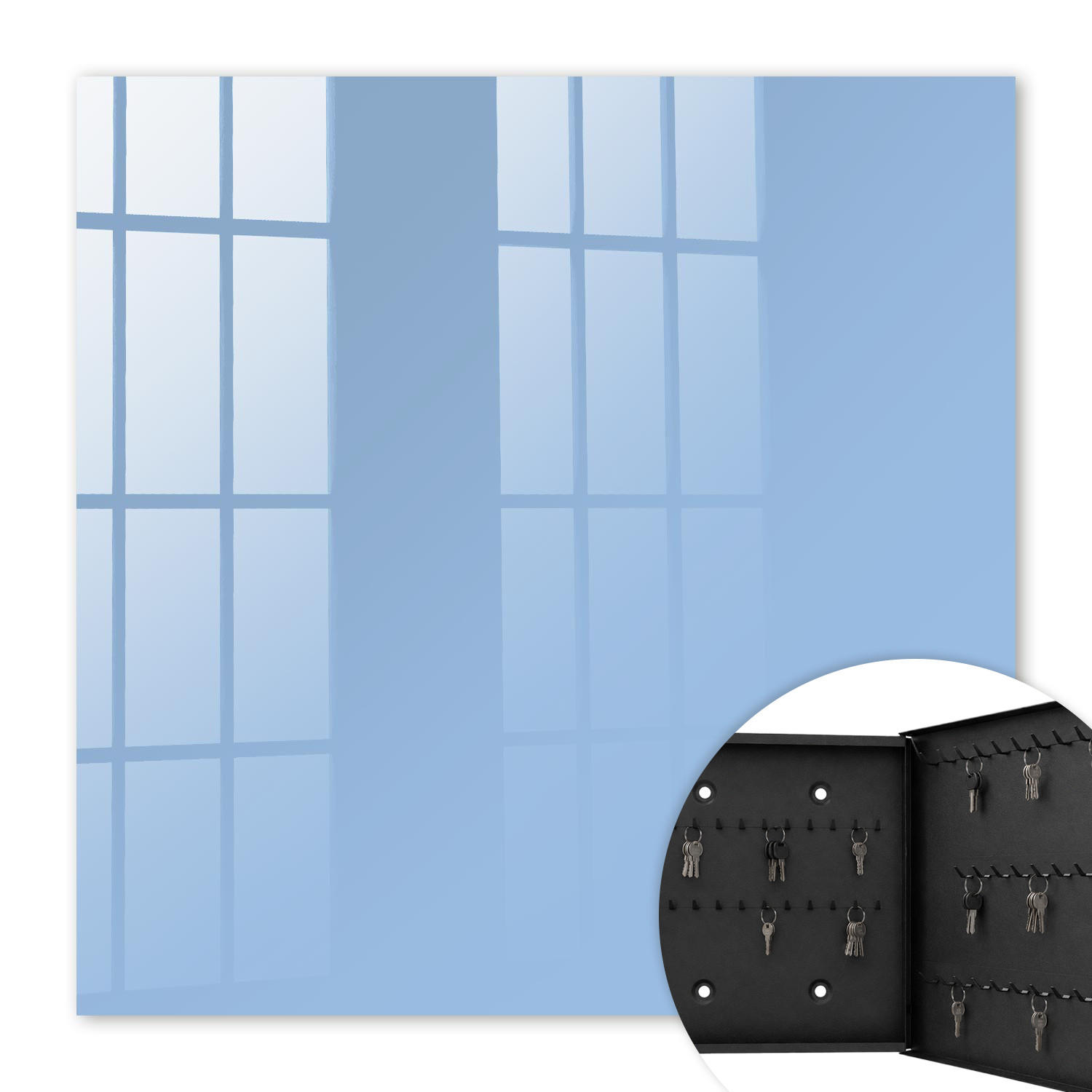 SCHLÜSSELBOX Schwarz 30x30 cm- Türöffnung nach rechts - Babyblau - Blau, Metall (30/30/5cm) - TULUP