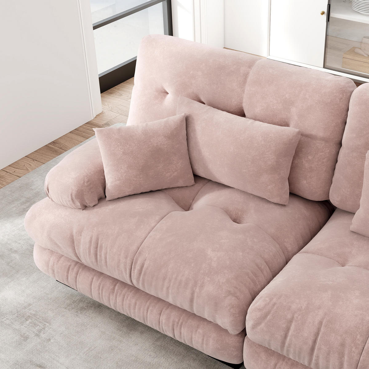 SOFA modulares Design Tiefensitz Chenille Pink - Pink, Kunststoff (77/81/406cm) - Meubliv