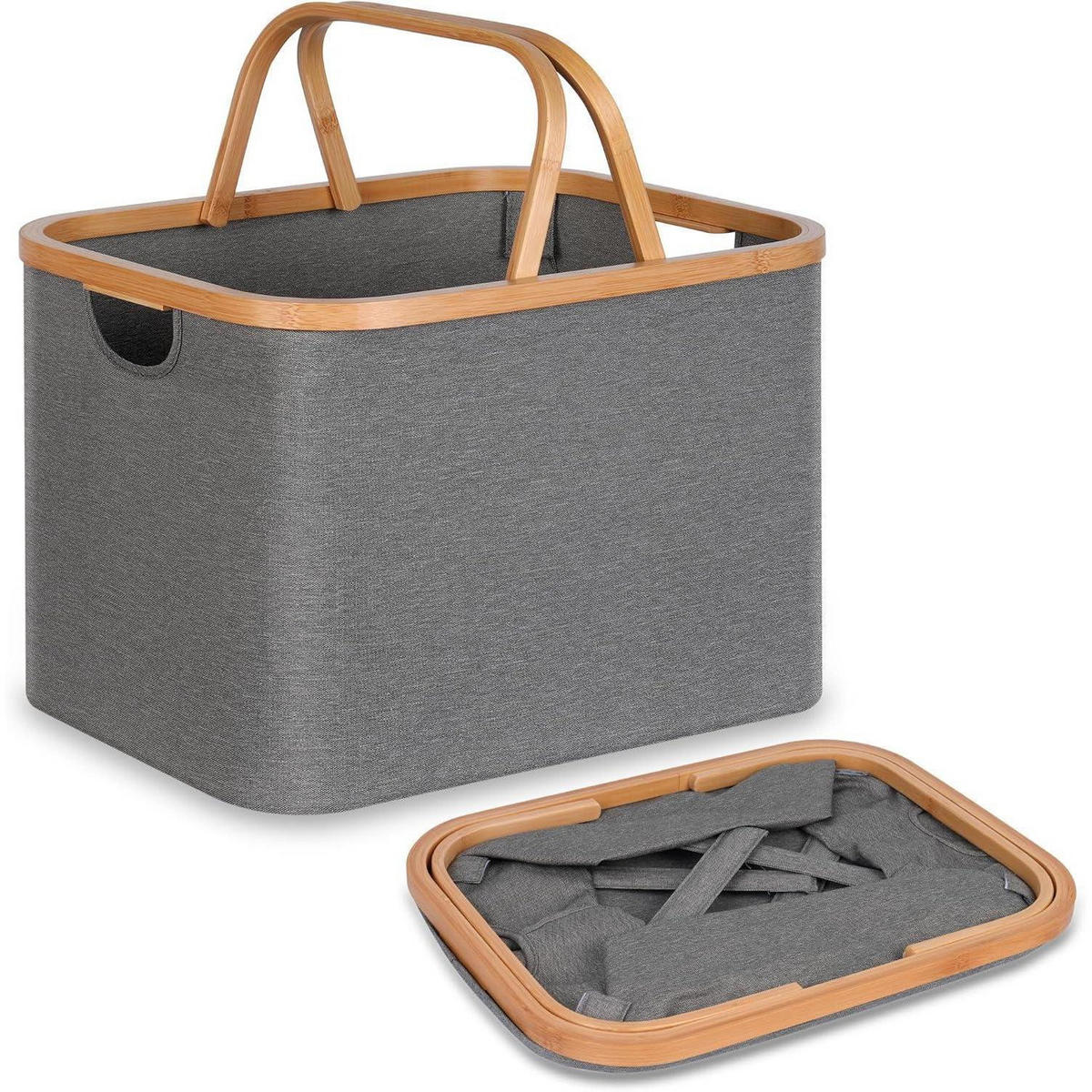 WÄSCHEKORB Bambus Stoff Grau 43 Liter - Grau, Naturmaterialien (30/44/33cm)