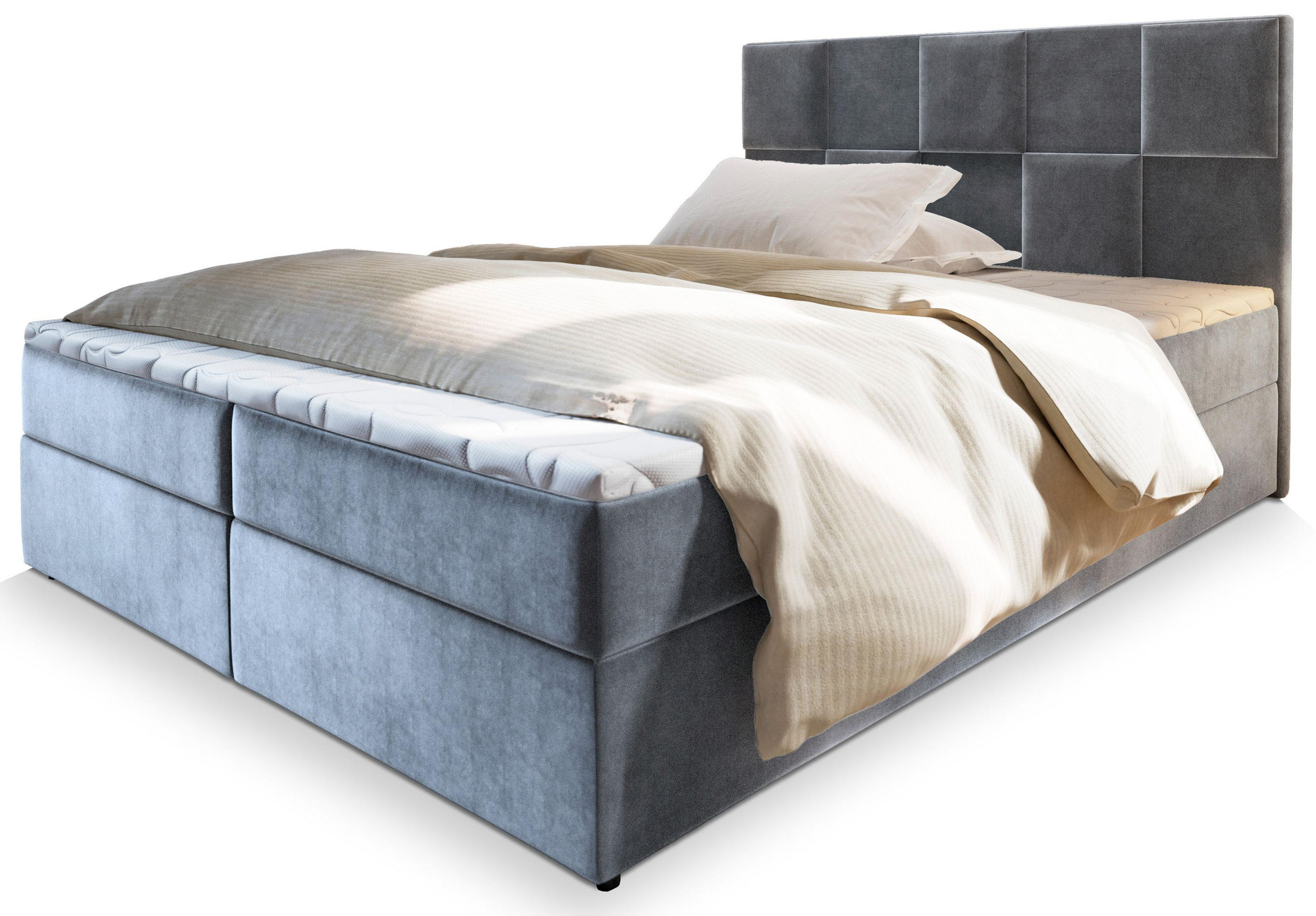 BOXBETT PRATA 180x200 cm mit Matratze und Topper - Hellgrau - Hellgrau, Holz (180/200cm) - MASSENO