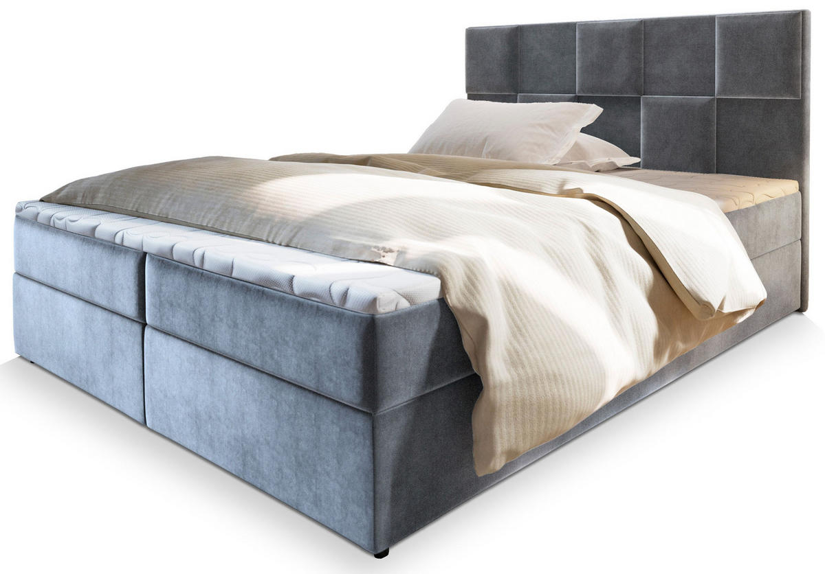 BOXBETT PRATA 180x200 cm mit Matratze und Topper - Hellgrau - Hellgrau, Holz (180/200cm) - MASSENO
