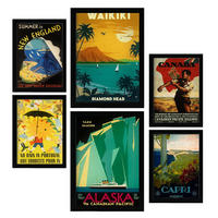 POSTER Set Mit 6 Strände Und Kreuzfahrten Vollfarbige Illustrationen Von Vintage Tourismus Werbetafeln Aus Der Ganzen Welt A3 & A4 Schwarzer Rahmen - Schwarz, Papier (29/3cm) - Nacnic