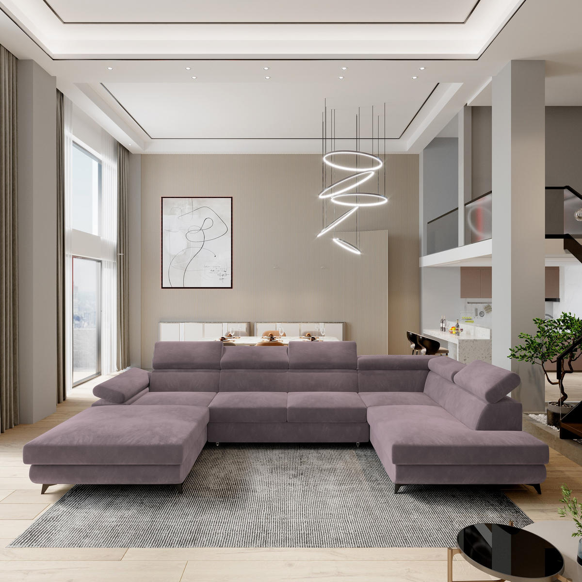 ROHOVÁ SEDAČKA RUBANO šeříková - černá/šeříková, kov/dřevo (339/190cm) - MASSENO