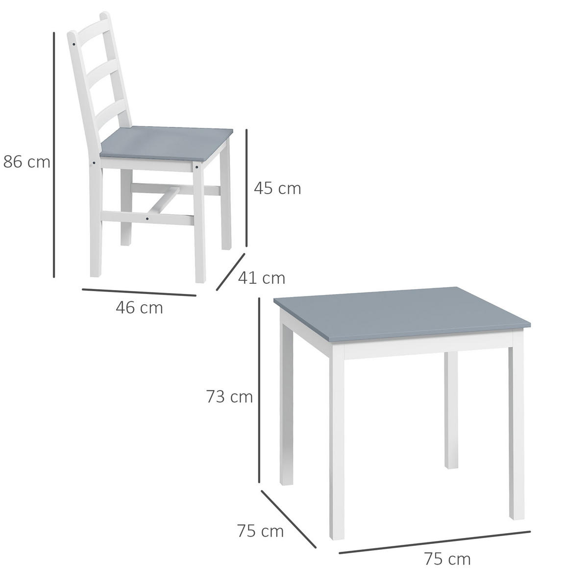 ESSGRUPPE 3er-Set, Esstisch mit 2 Stühlen, Küchentisch-Set für 2 Personen, Holz - Grau, Holz (75/75/75cm) - HOMCOM