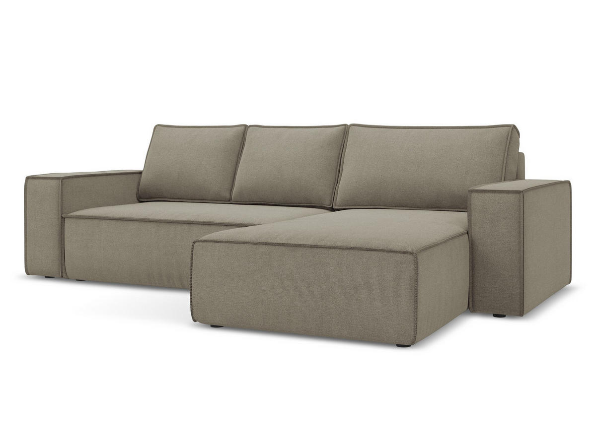 ECKSOFA mit Schlaffunktion Strukturstoff Stoff Beige - Beige/Schwarz, Kunststoff/Textil (290/185cm) - Makamii