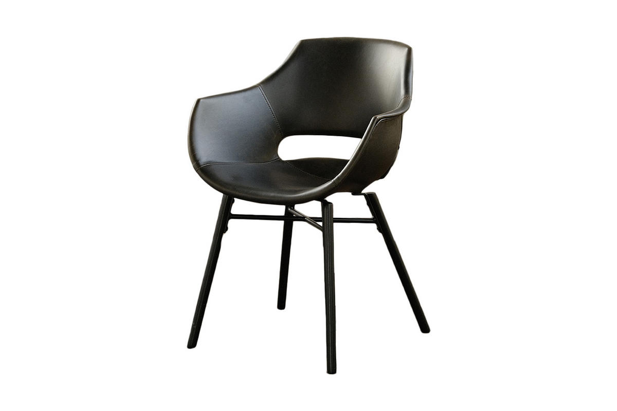 STUHL ZAJA Schwarz Kunstleder - Schwarz, Leder (57/82/59cm) - KAWOLA