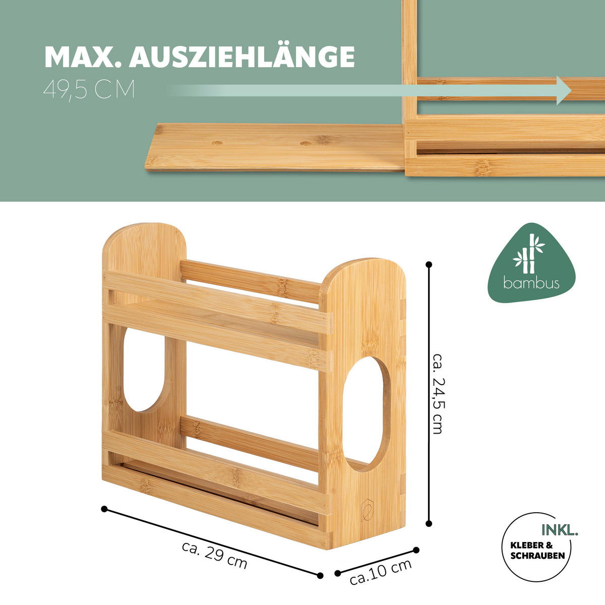 GEWÜRZREGAL, Bambus - Braun, Holz (29/10/24.5cm) - eluno
