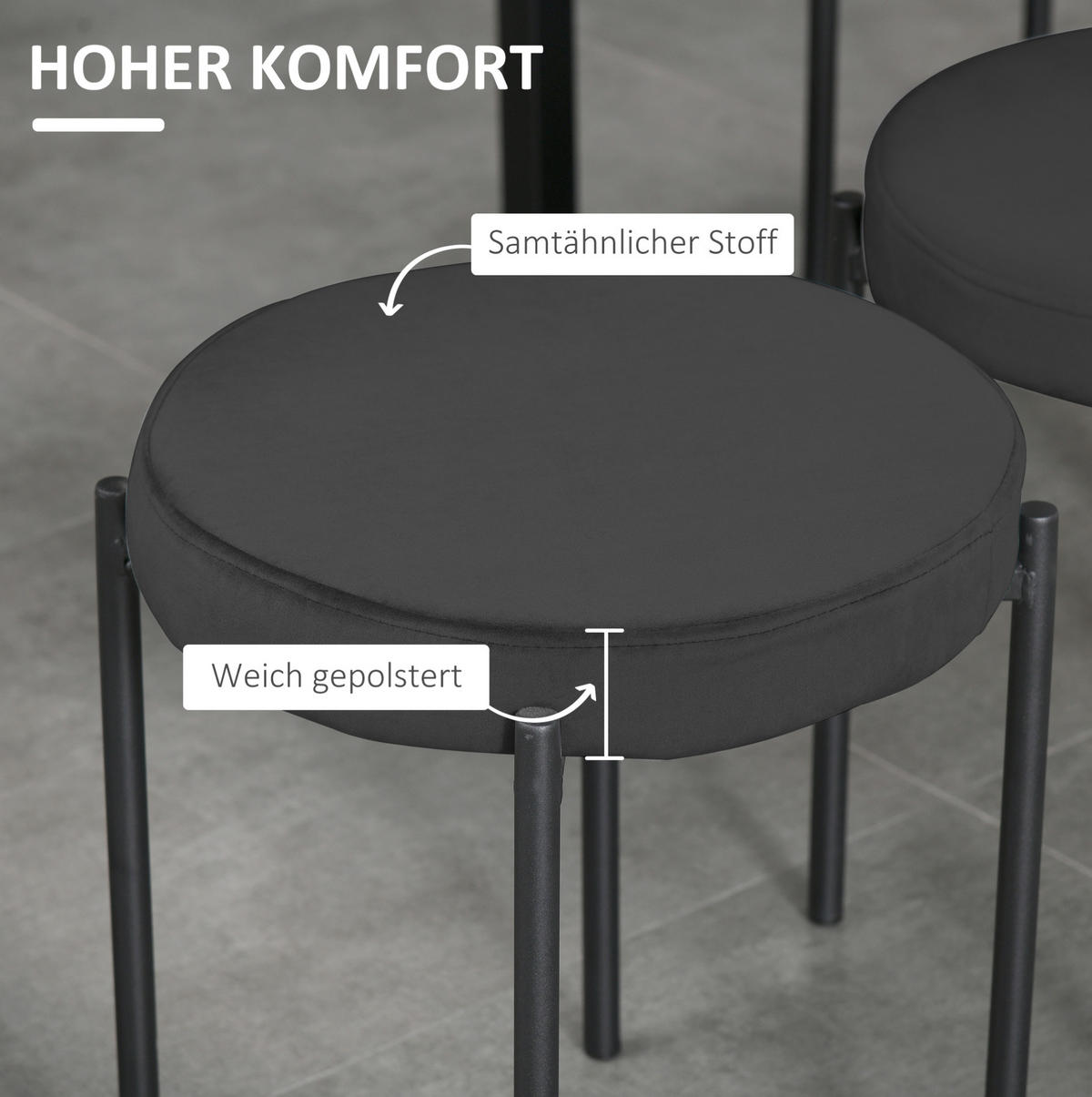 HOCKER 4er-Set stapelbar mit gepolstertem Sitz, Schwarz, Metall, 41,5/41,5/46 cm - Schwarz, Metall (41.5/46/41.5cm) - MIVRAY