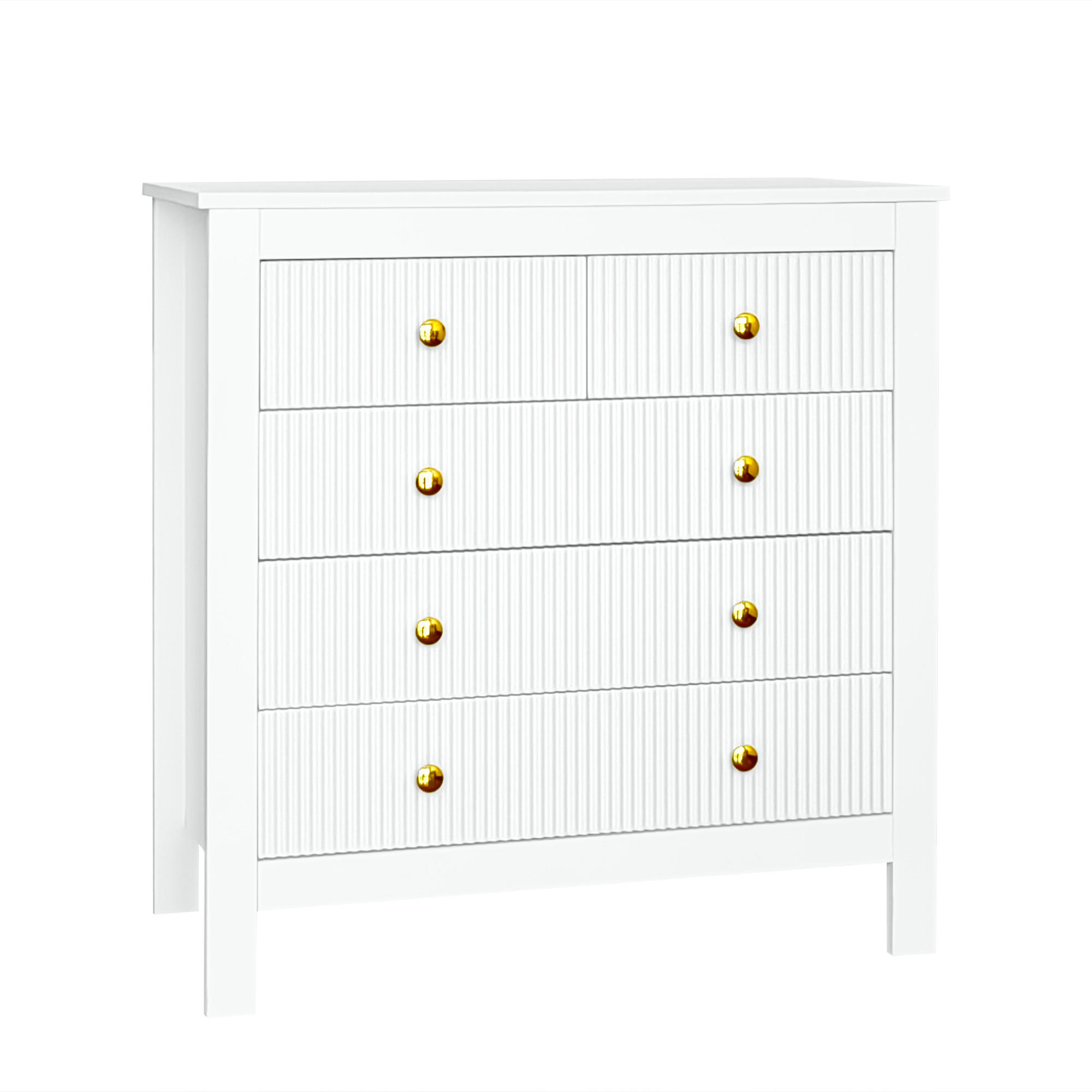 KOMMODE in Weiß mit Spezialtüren und 5 Schubladen für Wohnzimmer, B79/T39.5/H80.5 cm - Weiß, Holzwerkstoff (79/80.05/39.5cm) - STILVORA
